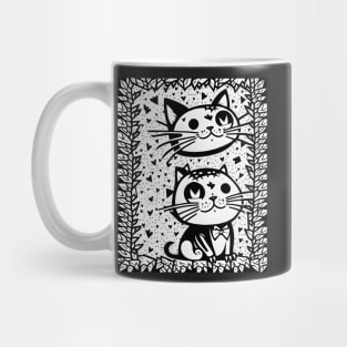 Beautiful Black and White Cat Illustration - Modern Art Mug